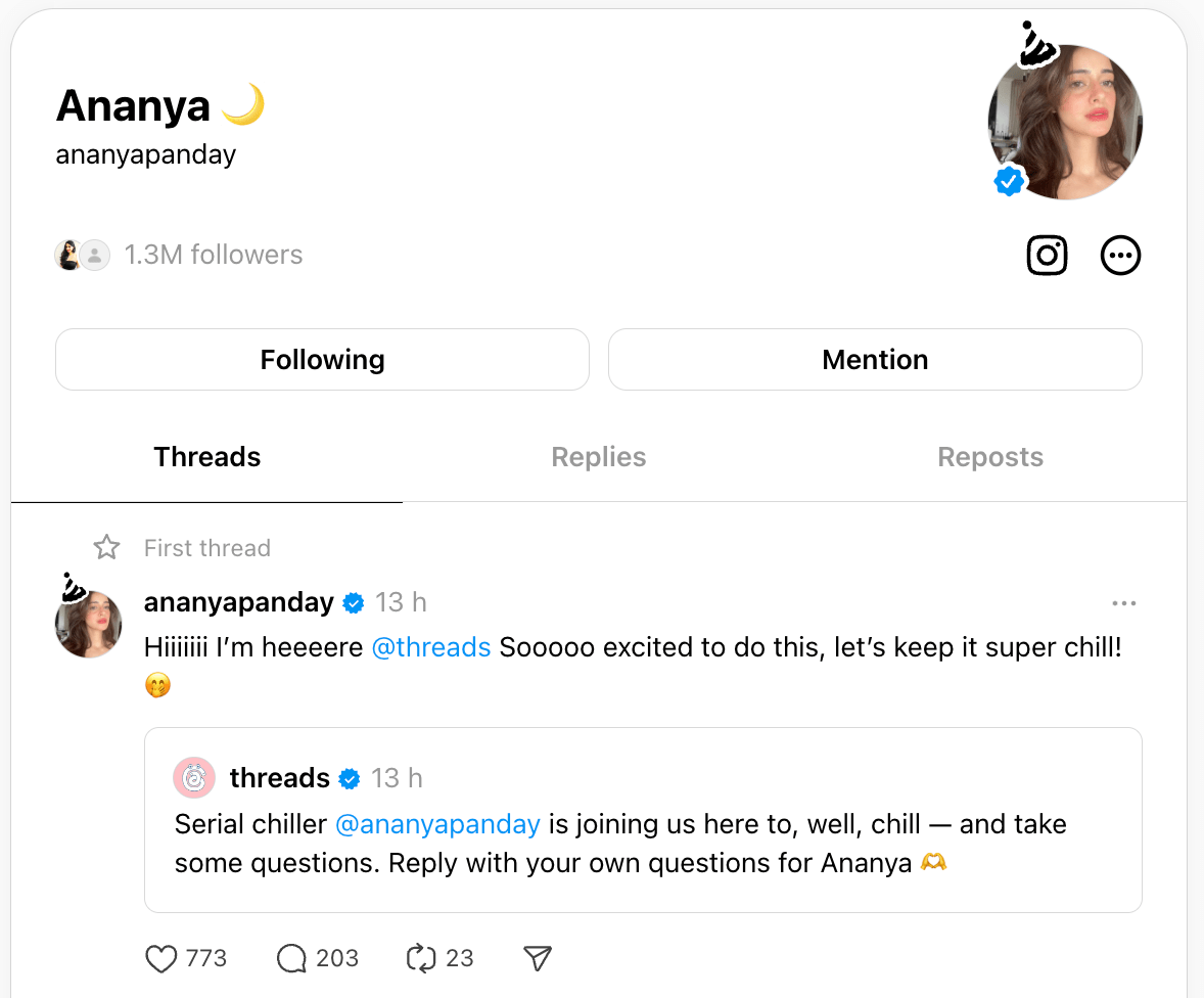Now, Ananya Panday Engages With Her Fan Community On Threads | Meta